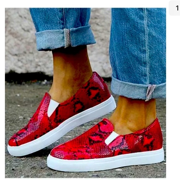 Shoes - Size 9 red snake embossed slip on sneakers ❤️